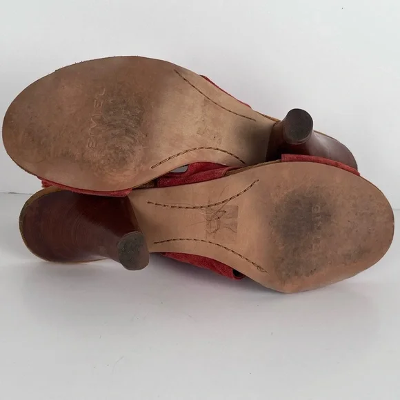 Biviel Heel Sandal Size 40 US 9.5-10 Leather Slingback Papaya Orange Suede - Picture 11 of 11